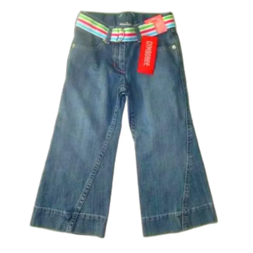 NEW Gymboree girls 8 SLIM wide leg denim pants jeans belt pink blue stripe baggy